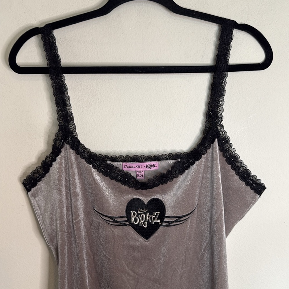 Dolls Kill x Bratz You Wish Silver Velvet Dress Mini Dress Size 1X/2X - Picture 5 of 7
